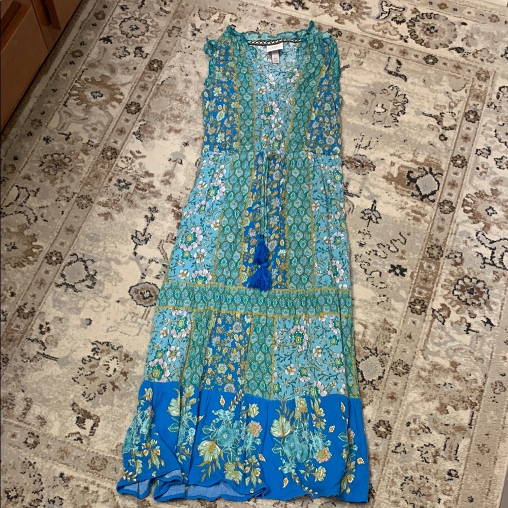 Knox Rose Blue and Green Floral Maxi Dress
